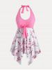 Plus Size & Curve Sakura Blossom Handkerchief Knot Backless Swim Dress Set -  