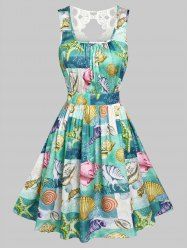 Marine Life Print Lace Dress -  