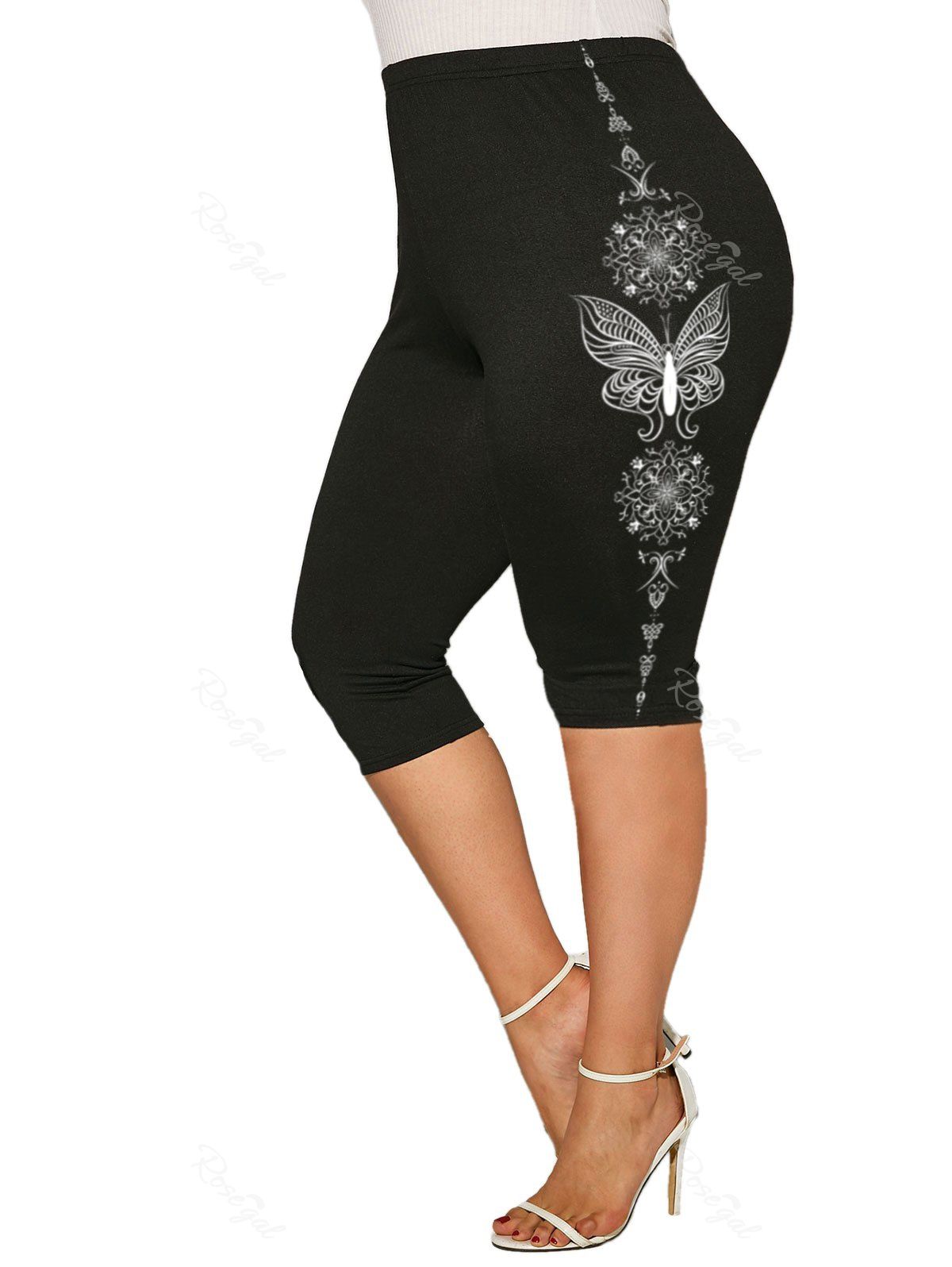 Chic Plus Size & Curve High Rise Butterfly Print Capri Leggings  