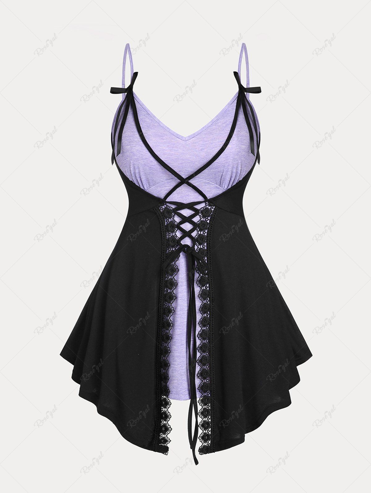 Sale Lace Up Bowknot Plus Size & Curve 2 in 1 Tank Top  
