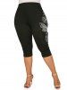 Legging Corsaire à Imprimé Papillon à Coupe Haute de Grande Taille - Noir 2X | US 18-20