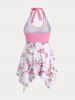 Plus Size & Curve Sakura Blossom Handkerchief Knot Backless Swim Dress Set -  