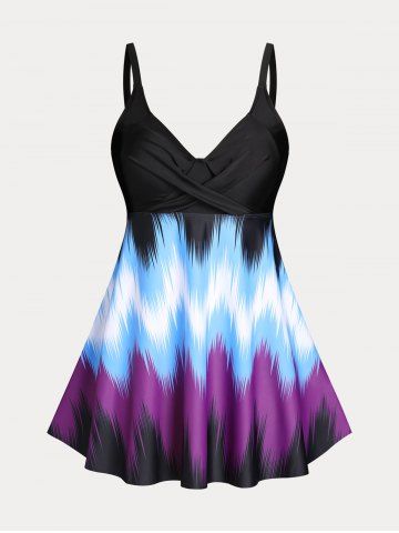 Plus Size & Curve Padded Ombre Modest Swim Dress Set - BLACK - L