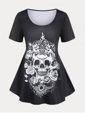 Plus Size & Curve Skull Print Gothic T-shirt