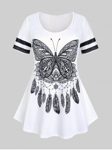 T-shirt Courbe à Imprimé Papillon de Grande Taille - WHITE - 2X | US 18-20