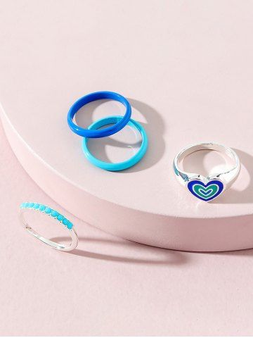 4Pcs Multi-color Heart Shaped Ring Set - MULTI-A