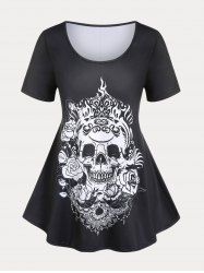 Plus Size & Curve Skull Print Gothic T-shirt -  