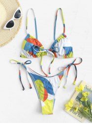 Colorblock Bowknot Tie Side String Bikini Swimwear -  