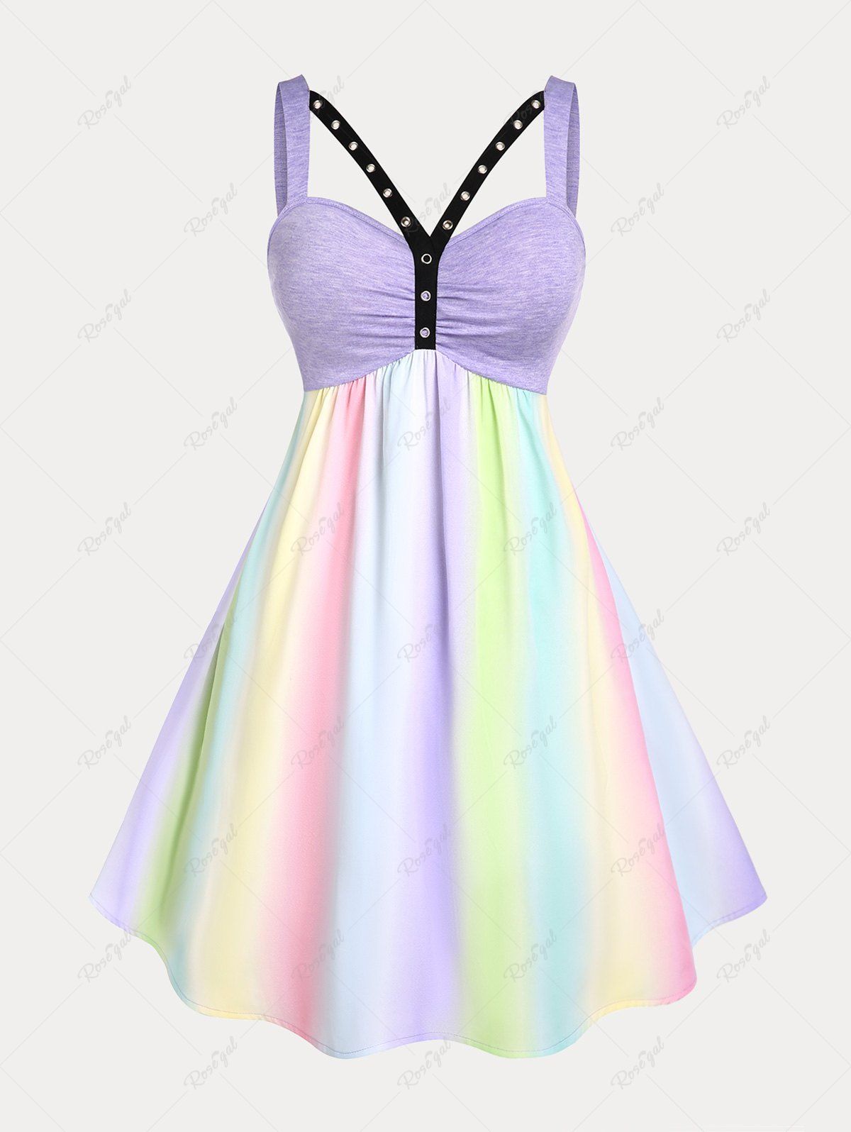 Store Plus Size & Curve Rainbow Backless Grommet Cutout Midi Dress  