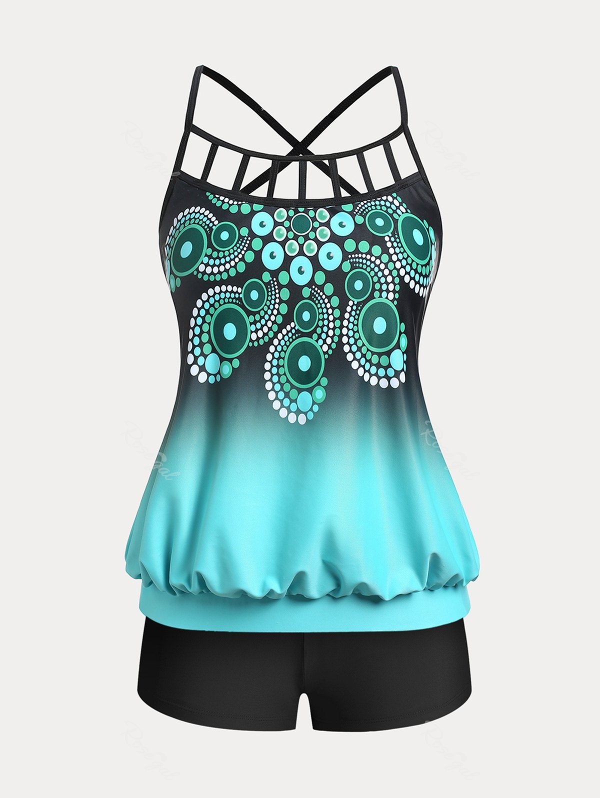 Hot Plus Size & Curve Cutout Ombre Color High Waist Modest Tankini  Swimsuit  
