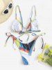 Colorblock Bowknot Tie Side String Bikini Swimwear -  