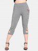 Plus Size & Curve Rhinestone Butterfly Pattern Cutout Capri Leggings -  
