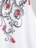 T-shirt Gothique à Imprimé Rose et Crâne Grande Taille - Blanc 2X | US 18-20