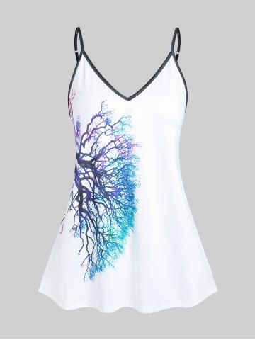 Plus Size & Curve Colorful Tree Graphic Cami Top - WHITE - XL