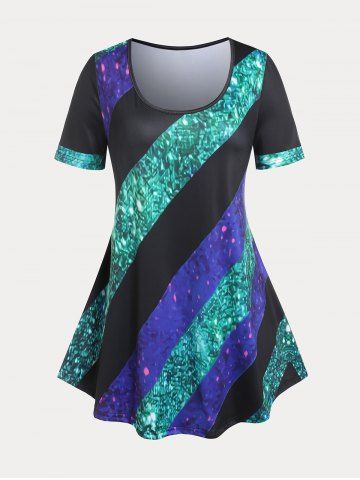 Plus Size & Curve Colorblock Short Sleeves T Shirt - BLACK - 5X | US 30-32