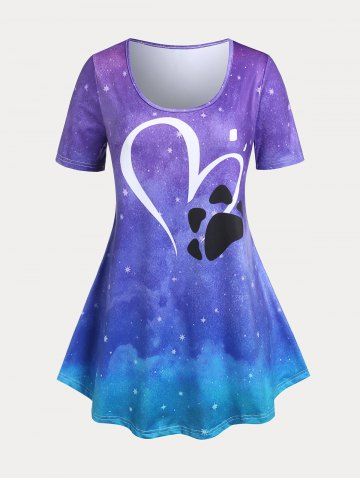 Plus Size & Curve Galaxy Heart Ombre Short Sleeves T Shirt - PURPLE - 5X | US 30-32