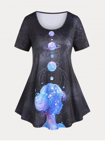 Plus Size & Curve Galaxy Print Short Sleeves Top