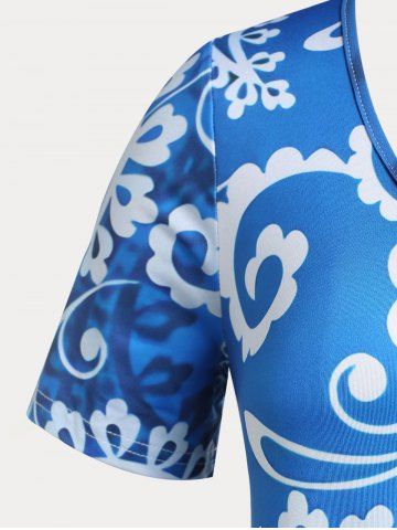 Plus Size&Curve Flower Paisley Print Flared Tee