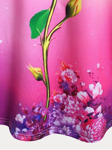 Plus Size&Curve Ombre Color Rose Print Valentines Tee