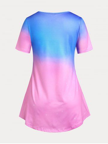 Plus Size&Curve Ombre Color Rose Print Valentines Tee