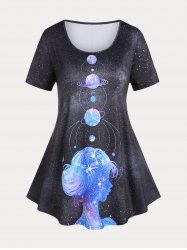 T-shirt à Imprimé Animal Galaxie de Grande Taille à Manches Courtes - Noir 3X | US 22-24