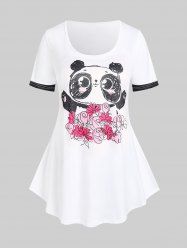 Plus Size & Curve Panda Floral Print Short Sleeves Tee1 - Blanc 1X | US 14-16