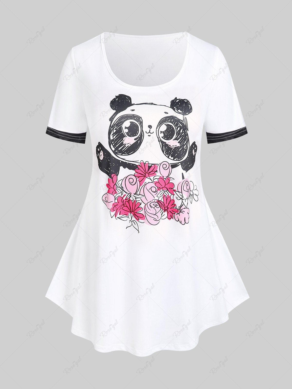 Plus Size & Curve Panda Floral Print Short Sleeves Tee1 Blanc 1X | US 14-16