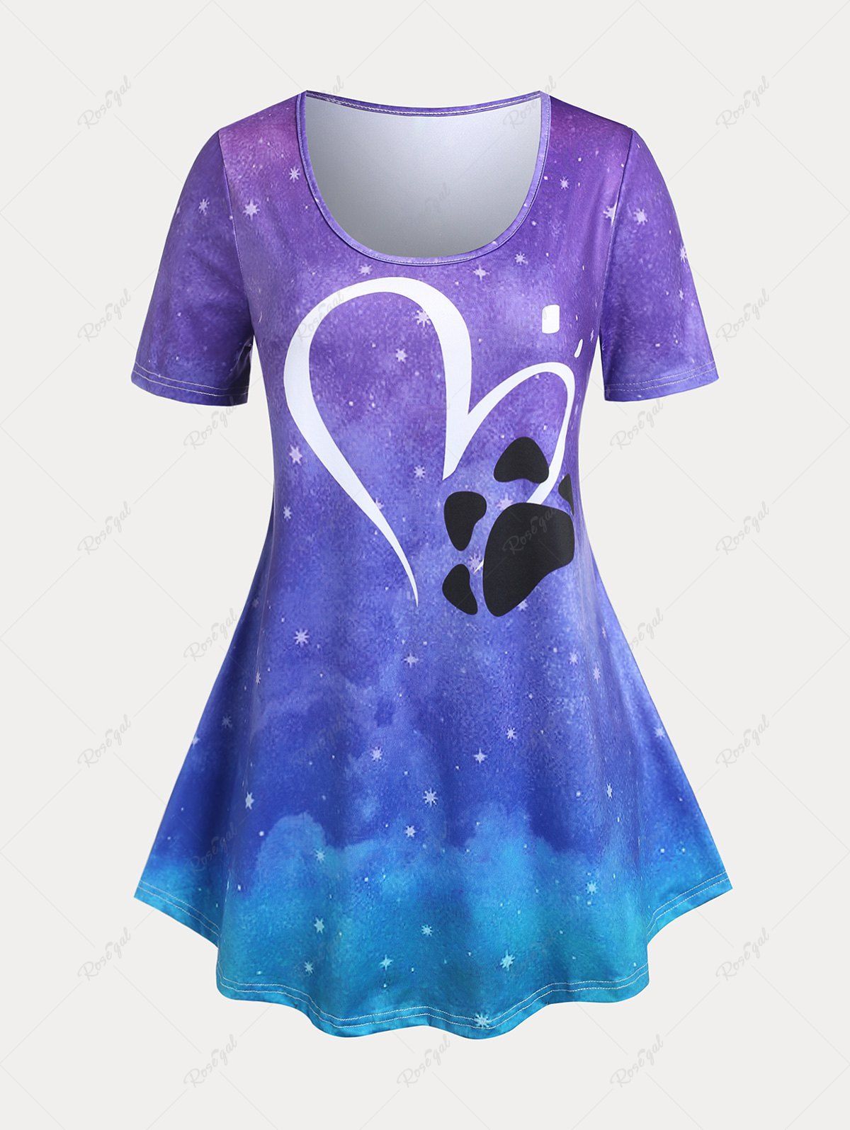 Sale Plus Size & Curve Galaxy Heart Ombre Short Sleeves T Shirt  