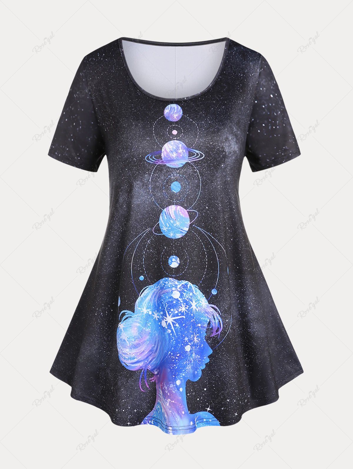 Sale Plus Size & Curve Galaxy Print Short Sleeves Top  