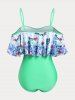 Plus Size & Curve Butterfly Print Ruffled Cold Shoulder One-piece Swimsuit -  