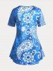 T-shirt Evasé à Imprimé Cachemire Fleur de Grande Taille - Bleu 3X | US 22-24