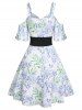 Robe Ligne A à Imprimé Fleur à Epaule Dénudée - Blanc XXL