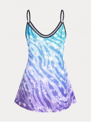 Plus Size & Curve Zebra Printed Sparkle Tank Top