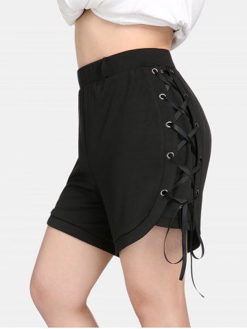 Plus Size & Curve Lace-up Pull On Dolphin Shorts - BLACK - M | US 10