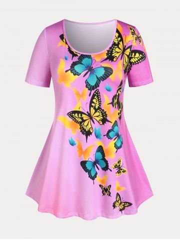 Plus Size & Curve Ombre Color Butterfly Print Tee
