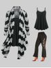 Asymmetric  Zigzag Cardigan Set and  Lace Panel Flare Pants Plus Size Outfit -  