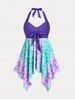 Plus Size & Curve Halter Mermaid Print Backless Handkerchief Tankini Swimsuit -  