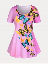 Plus Size & Curve Ombre Color Butterfly Print Tee -  