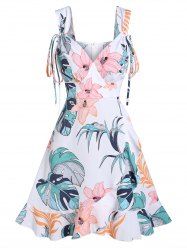 Tropical Print Bowknot A Line Dress -  