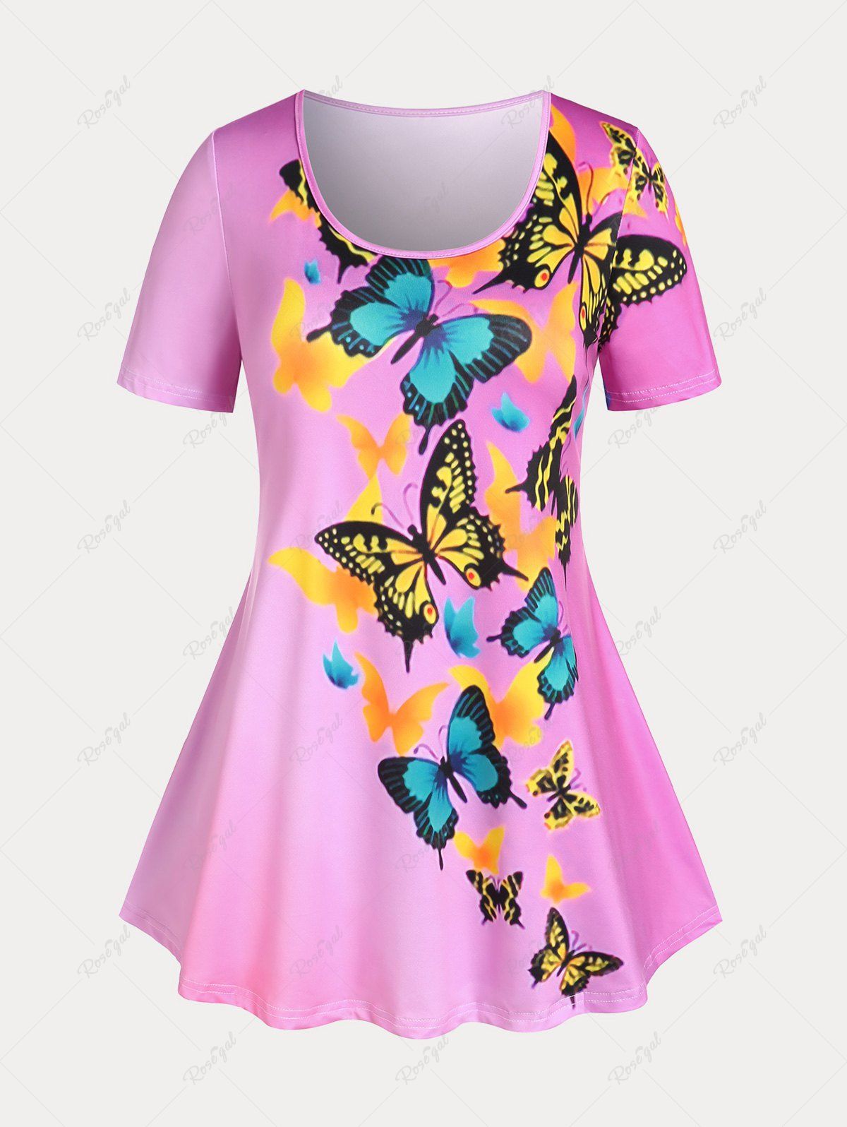 Fashion Plus Size & Curve Ombre Color Butterfly Print Tee  