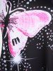 T-shirt à Imprimé Papillon Orné de Strass Grande Taille - Noir L | US 12