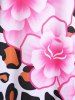 Plus Size & Curve Flower Leopard Print Tee -  