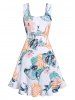 Tropical Print Bowknot A Line Dress -  