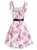 Tie Strap Flower Print Belted Dress -  