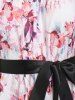 Tie Strap Flower Print Belted Dress -  