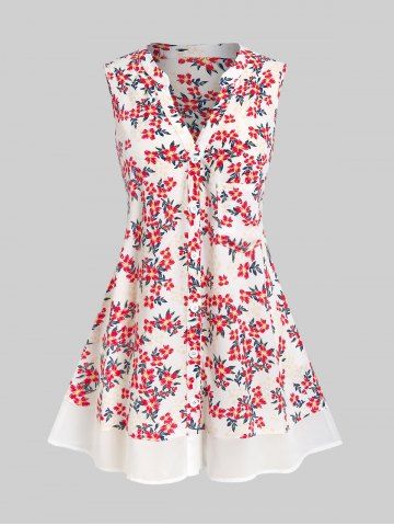 Blusa Sin Mangas con Ribete Floral con Bolsillo en V - MULTI - 5X
