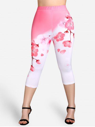 Plus Size & Curve High Rise Sakura Blossom Capri Leggings
