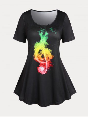 Plus Size & Curve Flame Musical Notes Flared Tee - BLACK - M | US 10