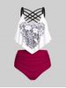 Plus Size & Curve Skeleton Print Crisscross Ruffled Gothic Tankini Swimsuit -  