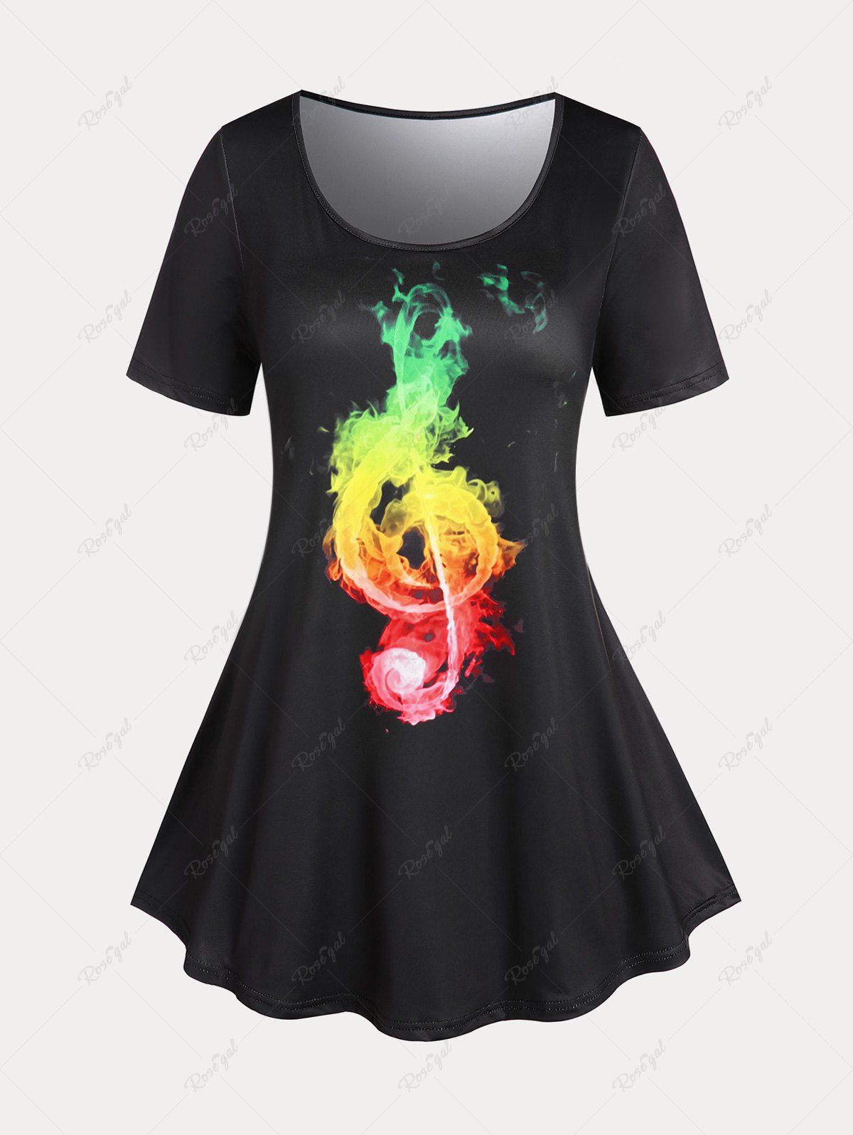 Online Plus Size & Curve Flame Musical Notes Flared Tee  
